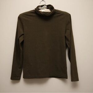Classic Olive Green Turtleneck Long Sleeve Top